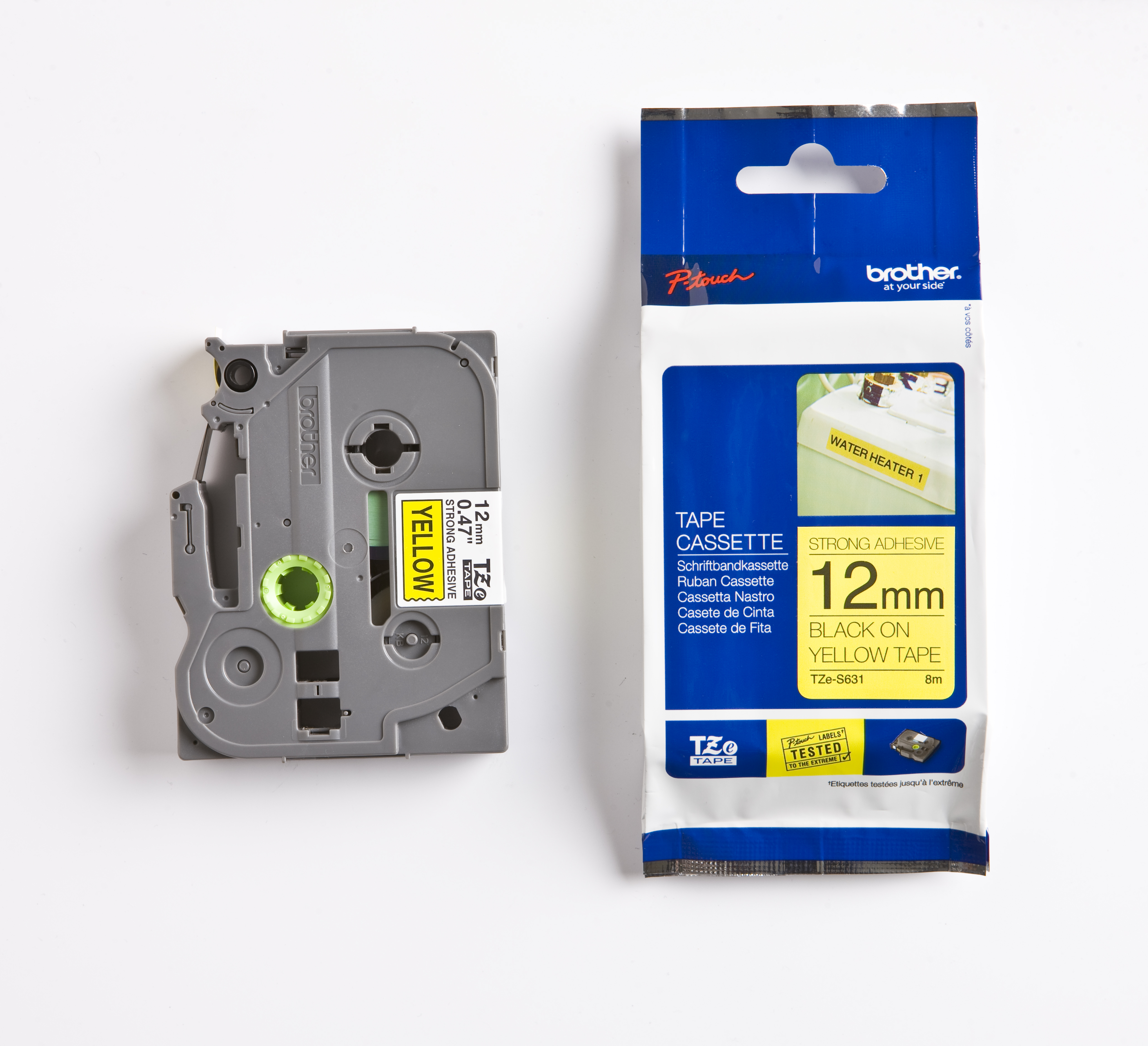 STRONG ADHESIVE - Black on Yellow 12MMX8MTR TAPE   